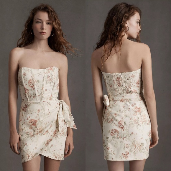 NWT V. Chapman Nasturtium Floral Bow Micro Mini Dress - Picture 1 of 6